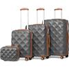 British Traveller Set di bagagli durevoli ABS+PC Hard Shell Bagagli da viaggio leggeri con 4 ruote Spinner, Grigio e marrone., Luggage 3 PCS SET, Moda, Viaggi