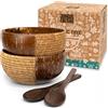 Jungle Culture® Set di 2 Ciotole in Noce di Cocco con Cucchiai, Cannuccia e Sacchetto - Ciotola de Legno per servire l'insalata, Frullati di Acai Pasta Cereali - 100% Prodotto Naturale - Coconut Bowls