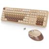 SbocKeeb Tastiera e Mouse Senza fili, Americana QWERTY，Cute Tastiera Wireless con Tastierino Numerico, 2.4 GHz Retro Macchina Da Scrivere Full-sizewith Tasti Rotondi(Colorful Coffee)