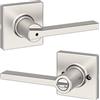 Kwikset Casey - Maniglia per porta interna con serratura per bagno e camera da letto, serratura girevole reversibile senza chiave, in nichel satinato, con protezione Microban