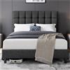 Yaheetech Struttura Letto con Testiera Imbottita Supporto di Doghe in Legno Testiera Quadrata Altezza Regolabile Moderno Grigio Scuro 140 x 200 cm