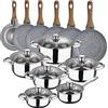 SAN IGNACIO Cassel - Batteria da cucina 12 pezzi in acciaio inox, con set padelle (18/20/22/24/26/28 cm) SAN IGNACIO Daimiel in alluminio forgiato, Argento