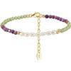 HeyMeili Bracciale Perla d'Acqua Dolce & Turchese Braccialetti di Perline Pietra Naturale Ragazza Donna Argento 925