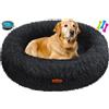 Lovpet® Letto per Cani e Gatti Bagel Ø 80 cm - (XXL), Lavabile, incl. Ciotola + 3X Ossi da Masticare, Divano in Peluche per Cani di Piccola, Media e Grande Taglia, Gatti - Nero