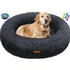 Lovpet® Letto per Cani e Gatti Bagel Ø 80 cm - (XXL), Lavabile, incl. Ciotola + 3X Ossi da Masticare, Divano per Cani in Peluche per Cani di Piccola, Media e Grande Taglia, Gatti - Antracite