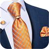 DiBanGu Cravatte di seta per uomo e anello cravatta in oro intrecciato Pocket Square Gemelli con confezione regalo Paisley Stripe Solid Cravatta Matrimonio formale, Plaid arancione., Taglia unica