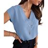 Cicy Bell Camicia da donna senza maniche, con scollo a V, estiva, elegante, casual, tinta unita, verde militare, L