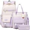 Tanou Zaino Scuola Media, Set di Zaino Elementari Bambina con Borsa a Tracolla e Astuccio per Matite, Zaini per Ragazze di Grande Capacità per la Scuola Primaria e Secondaria, Viola