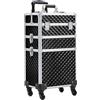 Yaheetech 3 in 1 Valigia Valigetta Trucchi Trolley Make Up Professionale Cosmetici Portatile in MDF e Lega di Alluminio per Parrucchieri Nero 35 x 23,5 x 67,5 cm