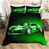 Loussiesd Set di biancheria da letto con copripiumino con auto da corsa verde, per bambini, ragazzi e ragazze, con stampa di auto estreme, 2 pezzi, per letto singolo, con cerniera