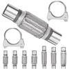 Swpeet 3 pezzi tubo di scarico lungo 2,2 x 6 pollici con kit staffa di scarico da 2,2 pollici, tubo di scarico doppio intrecciato in acciaio inossidabile di tipo universale