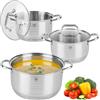 KARL HAUSMANN Set di pentole a induzione, 6 pezzi, con coperchio in vetro, in acciaio inox satinato, set di pentole a induzione non rivestite, scala interna, fornello in vetro ceramica, gas, fornello elettrico