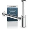 Kirchhoff Sifone di design, scolo, sifone per lavabo, in plastica anticorrosione, sifone per lavandino e lavabo, sifone per bottiglie, 98803818, cromato