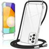 Coiwxmoi Cover per Samsung Galaxy A52 / A52s 5G con Cordino 6.5,Trasparente Custodia con Laccio Tracolla Corda Catena Cinghia,Ultra Morbido Silicone TPU Antiurto Case per Samsung A52, Nero