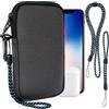 Pwsap Custodia in Neoprene con Cerniera per Smartphone,Universali Astuccio Portacellulare a Sacchetto Borsa Verticale impermeabile Custodia per Telefono con Cordino e Moschettone for iPhone,Samsung,Grigio,L