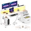 Coleshome Scrivania Gaming con LED e Prese, 140x48cm Scrivania con 2 Cassetti, Tavolo Computer Reversibile con Supporto Monitor e Vassoio per Tastiera Ufficio Casa,Bianco