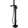 SJQKA Rubinetto Per Vasca Pavimento In Piedi Da Bagno Con Beccuccio A Cascata E Spruzzatore A Mano,Freestanding Rubinetti Per Vasca, Nero（collegamento interno）