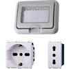A2ZWORLD Kit Placca Scatola 503 Premontato IP55, Presa Schuko P40 + Presa Bipasso 10/16A, Compatibile Con Vimar Plana, Placca Stagna Idrobox Incasso Da Esterno