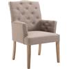 CLP Poltroncina Da Pranzo Sugar Design Chesterfield In Tessuto E Legno I Sedia Pranzo Imbottita Con Braccioli, Colore:tortora, Colore del telaio:antico chiaro