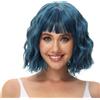 PORSMEER Parrucca Bob ondulata corta da 25,4 cm blu ombreggiata con frangia da donna, parrucca Bob ondulata sintetica dall'aspetto naturale in fibra resistente al calore (blu)