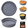 Alyvisun Teglie in Silicone per Friggitrice ad Aria, 2 Pezzi Teglia Accessori per Air Fryer Contenitori Cestello Riutilizzabile Rotondo Tappetino Stampi Per Airfryer, Microonde, Forno (Grigio Chiaro)