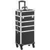 Yaheetech Valigia Porta Trucchi Trolley Estetista 4 in 1 Valigetta Make Up Beauty Case da Viaggio Grande con Ruote Girevoli Serrature Professionale 34 x 25,5 x 80 cm Nero