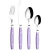 EXZACT Set di 24 posate in acciaio inox, con manici rivettati/posate in stile retrò, 6 forchette, 6 coltelli, 6 cucchiai, 6 cucchiaini da tè, 6 per 6 persone, colore: lilla