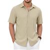 Enlision Camicia Uomo Estiva Maniche Corte Beige Botton Down Camicie da Uomo Leggero Traspirante Casual Shirts Regular Fit con Bottoni Nascosti per Spiaggia Vacanze Tempo Libero M