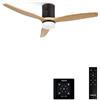 CREATE / WINDCALM/Ventilatore da soffitto con luce con comando e controller parete, motore DC nero e pale legno naturale / 40 W, silenzioso, Ø132 cm, 6 velocità, timer, funzione estate-inverno