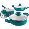 GOURMETmaxx TV Unser Original 08876 - Batteria di pentole in Ceramica con Coperchio in Vetro, 6 Pezzi, 16/20/24 cm, Colore: Smeraldo