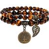 Farfume Braccialetti Chakra da donna - Bracciale con cristalli di pietre curative per donna Bracciale con pietre preziose naturali - Un set di braccialetti con doppia perla(Pietra di Occhio di Tigre)