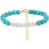 HeyMeili Bracciale Perla d'Acqua Dolce & Turchese Braccialetti di Perline Pietra Naturale Ragazza Donna Argento 925