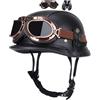 MtQcBdHy Casco jet rétro, casco jet da moto, stile tedesco, mezzo guscio, da uomo e da donna, vintage, con mezza faccia, casco per scooter, con guanti, omologato ECE (colore: nero