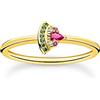 Thomas Sabo anello da donna con motivo anguria in argento sterling 925 placcatura oro giallo 750 zirconi verdi, rosa e bianchi, misura: 58, TR2353-488-7-58