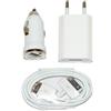 MAXY SET CARICABATTERIE CASA 5W + AUTO + CAVO 30PIN PER IPHONE 3G - 4 - 4S - IPAD - IPOD WHITE