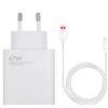 XIAOMI CARICABATTERIE ORIGINALE CASA USB MDY-12-EH CON CAVO Type C 67W FAST TURBO CHARGE WHITE BULK SMARTPHONE