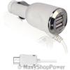 MAXY CARICABATTERIE AUTO DUAL USB CON CAVO MICROUSB WHITE PER SMARTPHONE