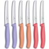 Victorinox Swiss Classic, coltello da colazione, set di coltelli da pane, 6 pezzi, lama affilata, bordo seghettato, 11 cm, acciaio inossidabile, Viola, arancione e rosa