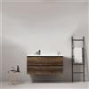 MedaHome Mobile bagno sospeso 100 cm Bruno Scuro Lavabo a Sinistra in Ceramica Senza Specchio - Fiji Wood