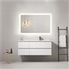 MedaHome Mobile bagno sospeso 120 cm Bianco Lavabo a Destra in Ceramica Specchio Quadro Retroilluminato - Fiji Wood