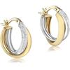 Carissima Orecchini Creola a Crossover con Taglio Diamantato Bianco da 5,5 mm x 15 mm in Oro Giallo e Bicolore 9 ct per Donna