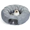 PAWZ Road Cat Tunnel, letto a tunnel per gatti con tappetino centrale morbido e giocattoli a sfera di peluche, tubo a tunnel pieghevole con simpatiche stampe a razzo per gattini, conigli da interno