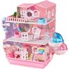 Xixi-Home Gabbia per Criceto a 3 Livelli - Habitat Nano Siriano in Acrilico Trasparente con Kit di Giocattoli (3 Strati Pink)
