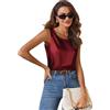 Zeagoo Top in Raso Donna Elegante Top in Seta Girocollo Canotta Senza Maniche Blusa Lunga Camicetta Bordeaux M