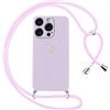 Oelrstfe Cover per iPhone 16 Pro Max con Cordino,Custodia Silicone Morbido Sottile con Motivo Cuore e Collana Laccio Tracolla,Antiurto Antigraffio Corda Collo Regolabile Protettiva Case,Viola