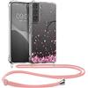 kwmobile Custodia Compatibile con Samsung Galaxy S22 Cover - Back Case in Silicone TPU - Protezione Smartphone con Cordino - rosa/marrone scuro/trasparente