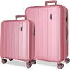 MOVOM Joumma Bags - Valigia da cabina con due scomparti, realizzata in materiale ABS resistente e leggero, 4 ruote girevoli, chiusura a combinazione laterale, Rosa, Taglia unica, Set 2 valigie 55-65