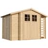 TIMBELA M389F+M389G Casetta da Giardino in Legno per Esterni con legnaia CON PAVIMENTO TRATTATO- L206xL328xA218 cm/ 3,53 + 0,97+0,97 m2 - Piccola Casetta in Legno, Rimessa Attrezzi, Deposito Bici