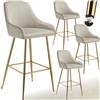 TecTake® Sgabello da bar con schienale, set da 4 sgabelli alti in velluto con poggiapiedi perimetrale, gambe in acciaio zincato, piedini regolabili antiscivolo, per bar e penisola cucina - Crema/Oro