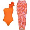 Generic Costume intero da donna, costume intero sexy con stampa, costume da bagno lungo, set bikini boho, costume da bagno per vacanze in spiaggia, costume da bagno con gonna da spiaggia, pareo, costume da